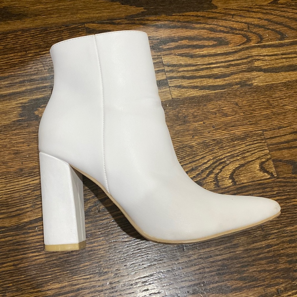 Nasty Gal white faux leather pointed toe ankle block heel boot